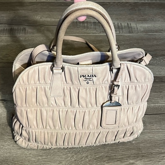 Prada Cream/ Beige/ Pink Leather Handbag - Picture 2 of 16